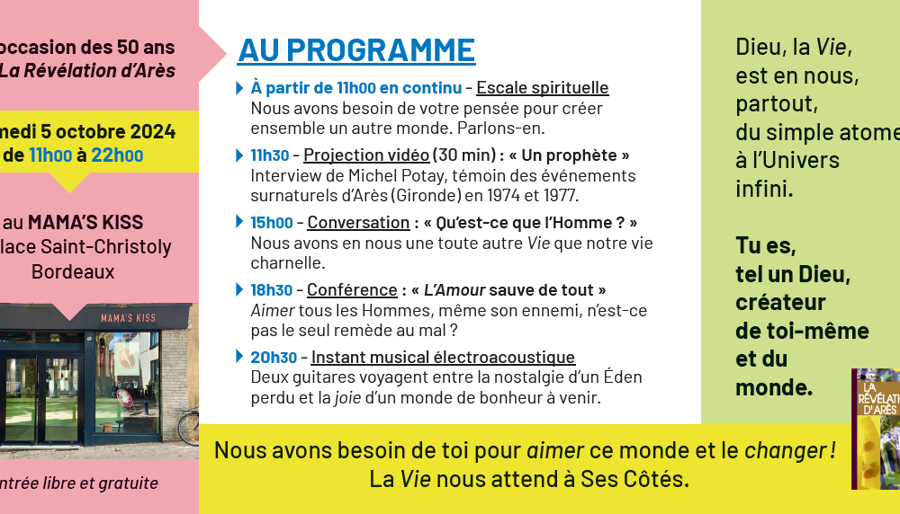 Programme du cinquantenaire de La Révélation d'Arès à Bordeaux