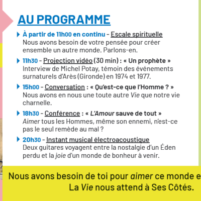 Programme du cinquantenaire de La Révélation d'Arès à Bordeaux