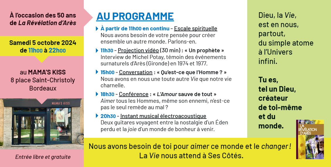 Programme du cinquantenaire de La Révélation d'Arès à Bordeaux